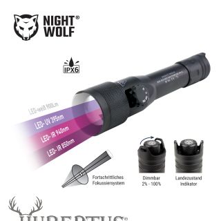 NIGHT WOLF XH-03HD-UV FOCUS  38 mm LAMPEN IR-SET 4in1 in ABS-BOX mit Lampen Zubehr