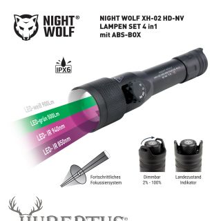 NIGHT WOLF XH-02 HD-NV FOCUS  38 mm LAMPEN IR-SET 4in1 in ABS-BOX mit Lampen Zubehr