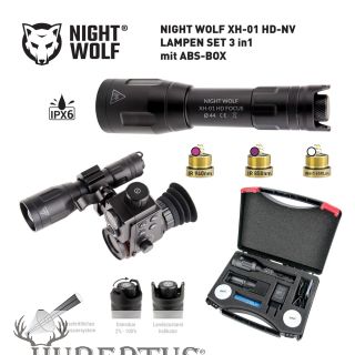 NIGHT WOLF XH-01 HD-NV FOCUS Ø 44 mm LAMPEN IR SET 3in1, in ABS-BOX mit Lampen Zubehör
