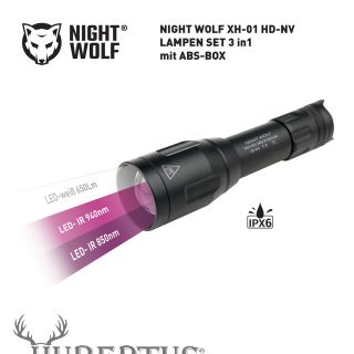 NIGHT WOLF XH-01 HD-NV FOCUS  44 mm LAMPEN IR SET 3in1, in ABS-BOX mit Lampen Zubehr