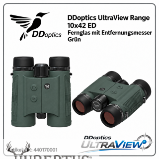 DDoptics UltraView ED 10x42 ED – Range in Gr�n - Gr�n � ED-Fernglas mit Laser-Entfernungsmesser